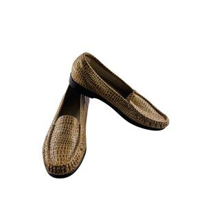 SAS Womens Brown Croc Embossed Leather Loafers Size 10